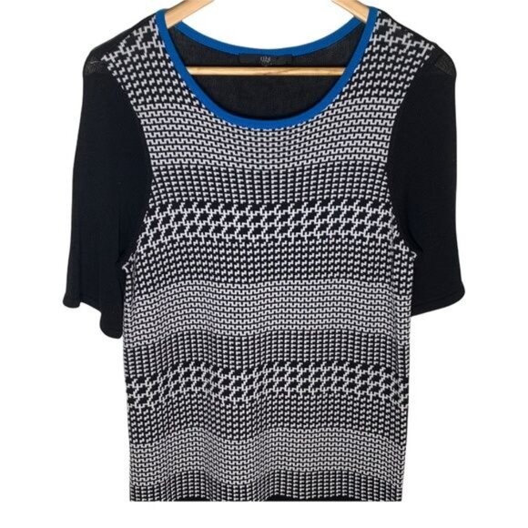 Tibi Black White Sweater Dress M Colorblock Knit Short Sleeve Mod Fall Style - Picture 3 of 7